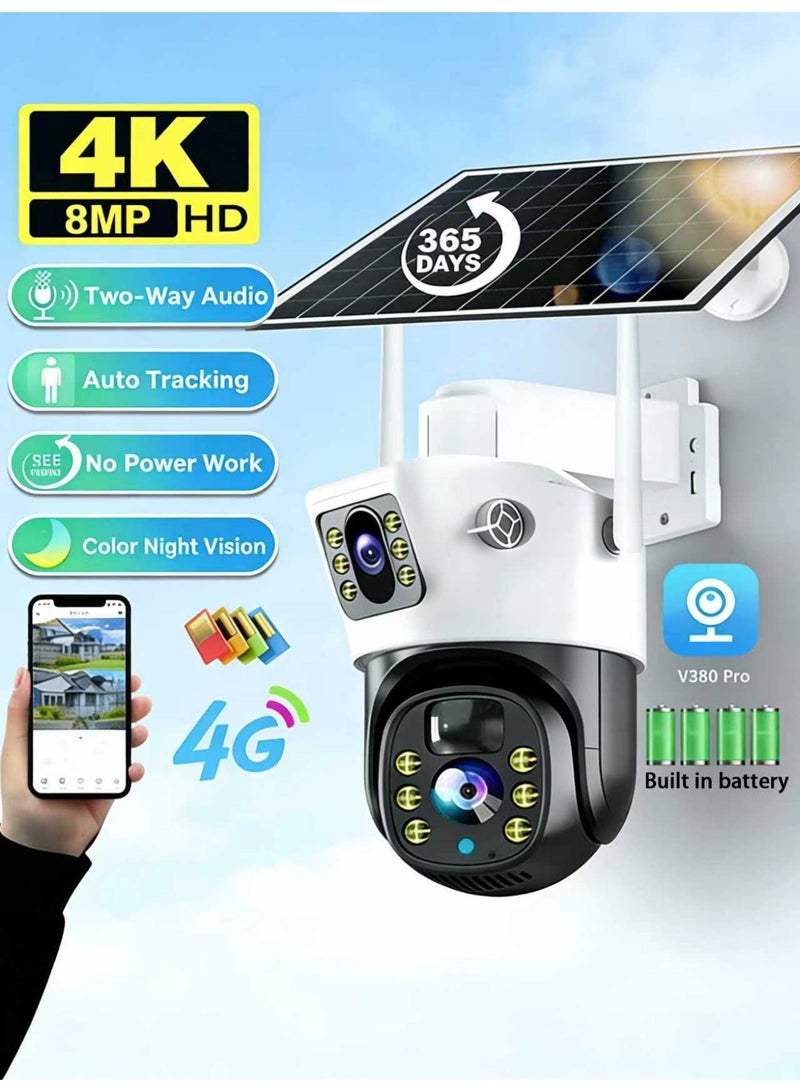 CRONY VCS09 4G Solar Surveillance Camera. 8MP 1080P Outdoor surveillance. 8000mAh High-Capacity Battery + Solar-Powered Camera. Panoramic PTZ Camera. IP66 Waterproof,Night vision function,Human Tracking, Two-Way Audio, TF Card/Cloud Storage, Wireless Security Camera. - Image 1